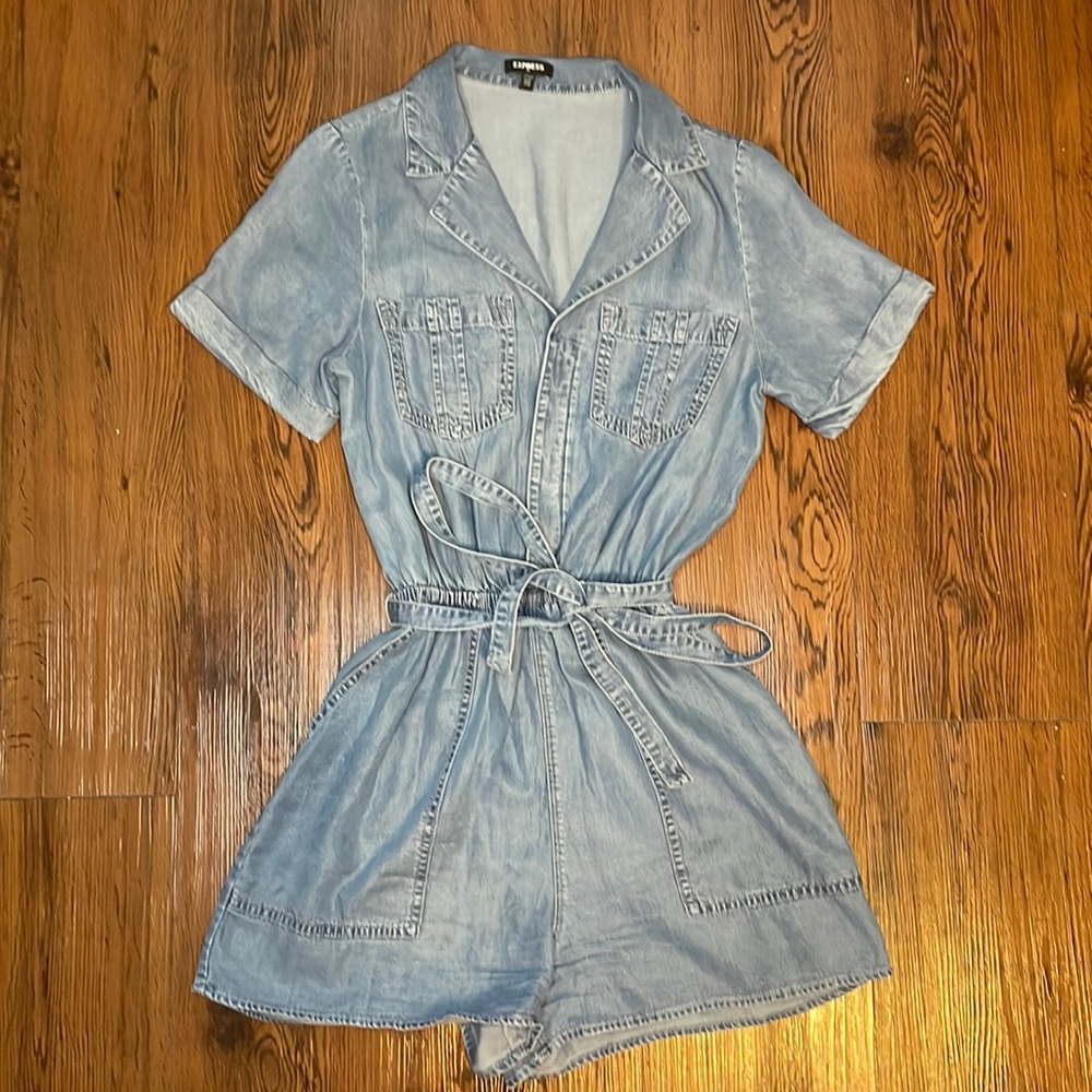 Denim romper with bow across waist, size xxs